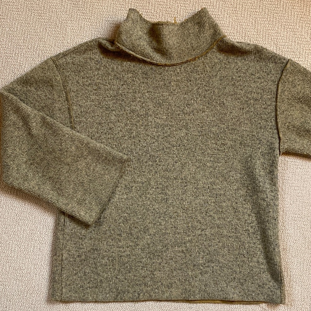 Mustard yellow black easy-care marled mock neck sweater sweatshirt Size M
